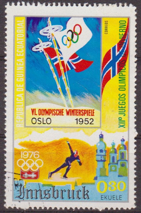 z vendido Guinea Ecuatorial 1975 Sello * Juegos Olimpicos 01 Invierno Cartel Grenoble Oslo 1952 0,30ek Guinée Equatoriale Preobliteré Matasello de favor Preobliterado 